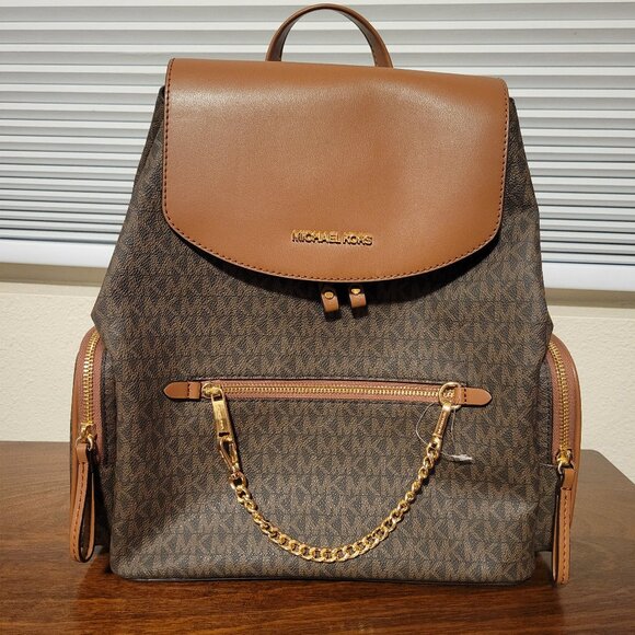 NWT Michael Kors Jet Set Lg Chain Brown Backpack - Picture 1 of 12
